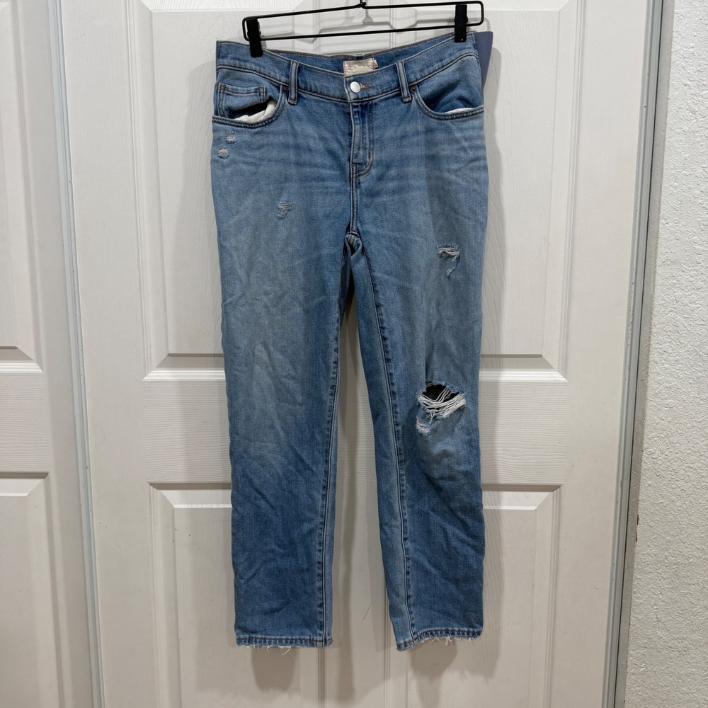 Hatch Maternity Distressed Straight Leg Light Wash Jeans Size 26 Raw Hem